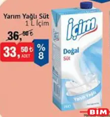 İÇİM YARIM YAĞLI SÜT 1 L